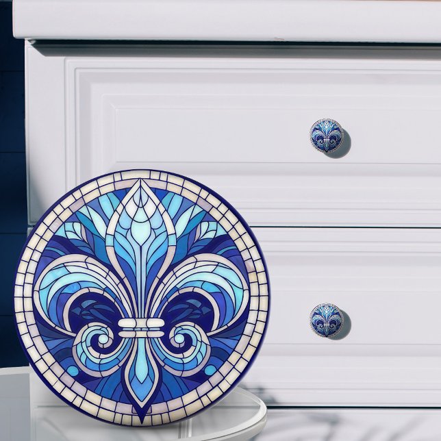 Fleur-de-lis - Stained glass mosaic art Ceramic Knob (Creator Uploaded)