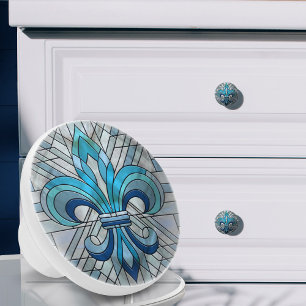 Fleur-de-lis - Stained glass mosaic art Ceramic Knob