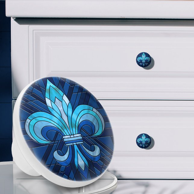 Fleur-de-lis - Stained glass mosaic art Ceramic Knob (Creator Uploaded)