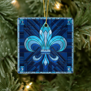 Fleur-de-lis - Stained glass mosaic art Ceramic Ornament