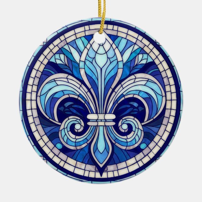 Fleur-de-lis - Stained glass mosaic art Ceramic Ornament (Front)