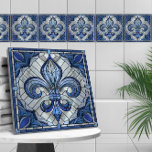 Fleur-de-lis - Stained glass mosaic art Ceramic Tile<br><div class="desc">Fleur-de-lis - Stained glass mosaic art</div>