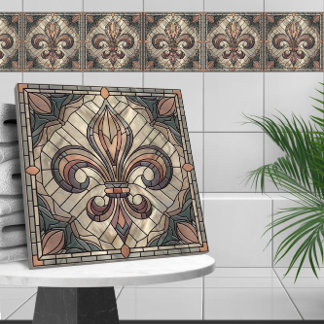 Fleur-de-lis - Stained glass mosaic art Ceramic Tile