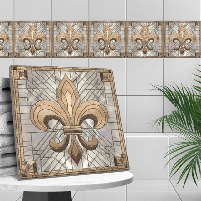 Fleur-de-lis - Stained glass mosaic art Ceramic Tile (Creator Uploaded)