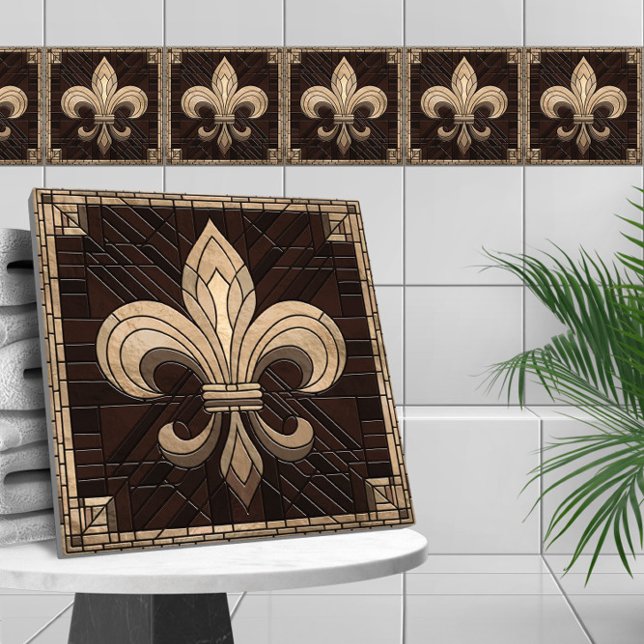 Fleur-de-lis - Stained glass mosaic art Ceramic Tile (Creator Uploaded)