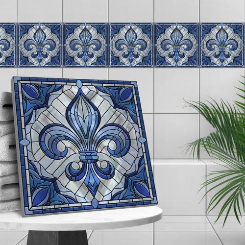 Fleur_de_lis _ Stained glass mosaic art Ceramic Tile