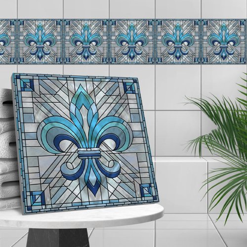 Fleur_de_lis _ Stained glass mosaic art Ceramic Tile
