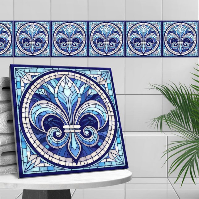 Fleur-de-lis - Stained glass mosaic art Ceramic Tile (Creator Uploaded)