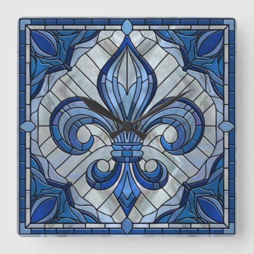 Fleur_de_lis _ Stained glass mosaic art Square Wall Clock