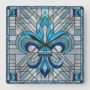 Fleur-de-lis - Stained glass mosaic art Square Wall Clock
