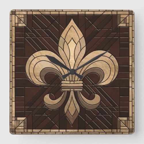 Fleur_de_lis _ Stained glass mosaic art Square Wall Clock