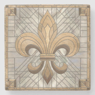 Fleur-de-lis - Stained glass mosaic art Stone Coaster