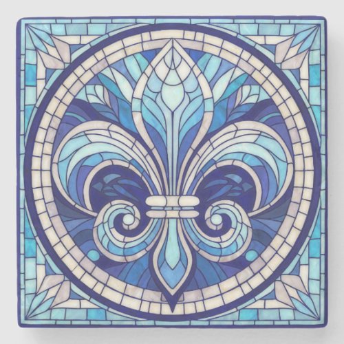 Fleur_de_lis _ Stained glass mosaic art Stone Coaster