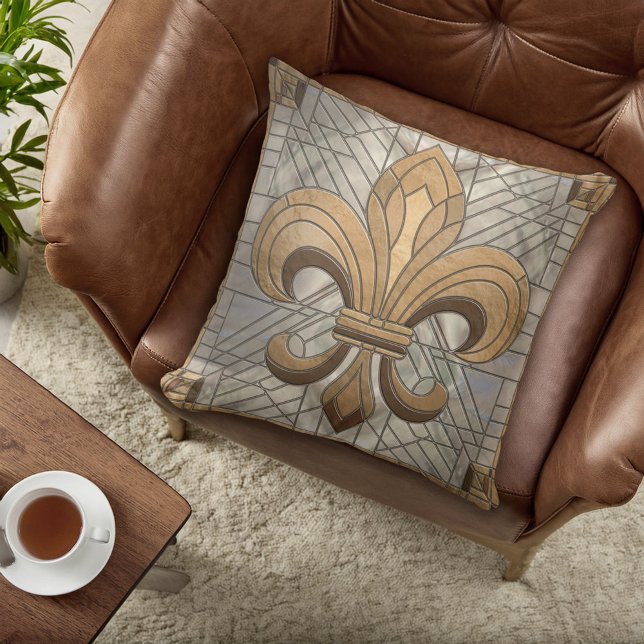 Fleur-de-lis - Stained glass mosaic art Throw Pillow (Creator Uploaded)