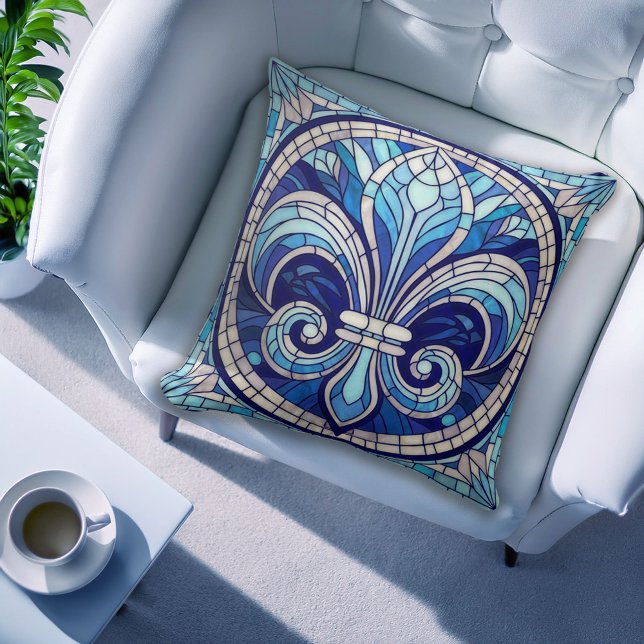 Fleur-de-lis - Stained glass mosaic art Throw Pillow (Creator Uploaded)