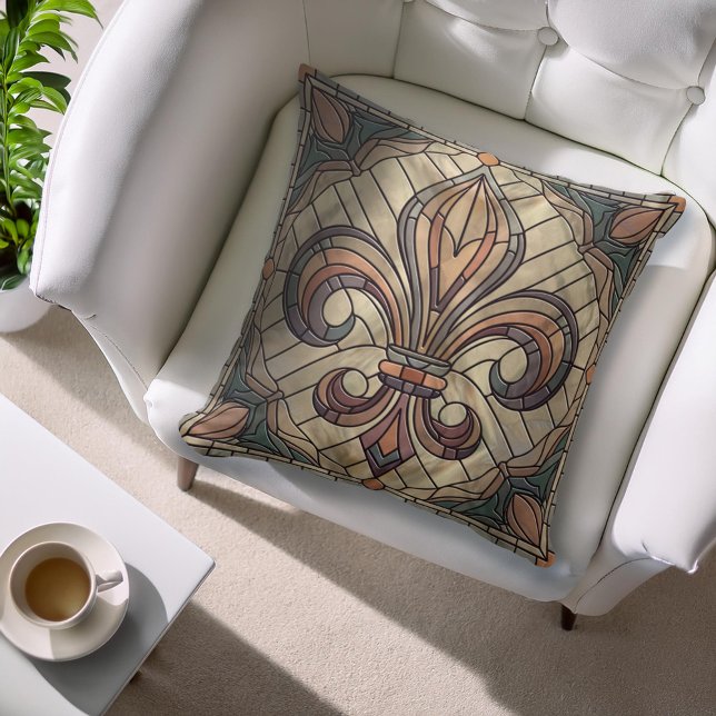Fleur-de-lis - Stained glass mosaic art Throw Pillow (Creator Uploaded)