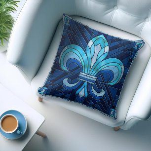 Fleur-de-lis - Stained glass mosaic art Throw Pillow