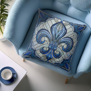 Fleur-de-lis - Stained glass mosaic art Throw Pillow