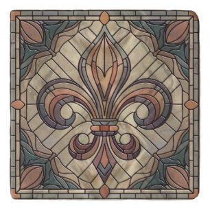 Fleur-de-lis - Stained glass mosaic art Trivet