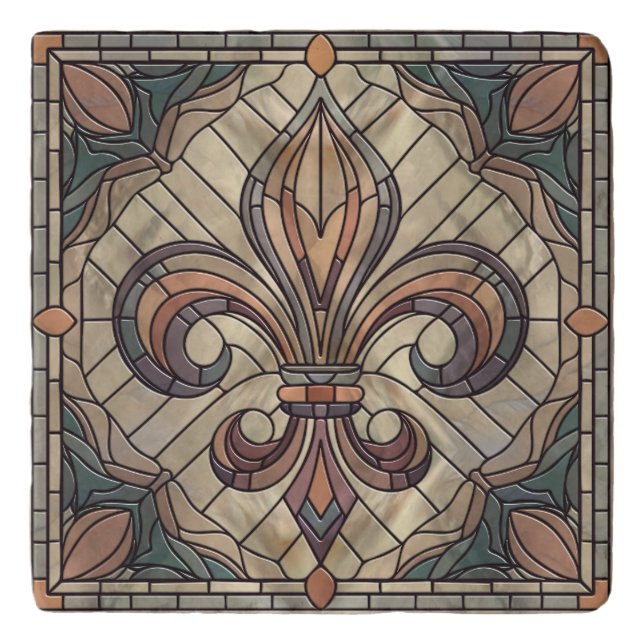 Fleur-de-lis - Stained glass mosaic art Trivet (Front)