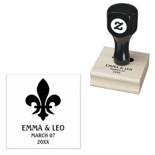 Fleur De Lis Symbol with Personalize Name and date Rubber Stamp
