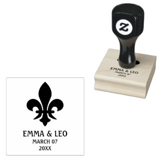 Fleur De Lis Symbol with Personalize Name and date Rubber Stamp