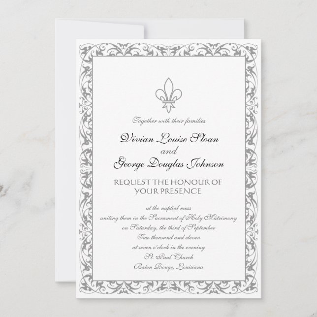 Fleur-de-lis Themed Wedding Invitation (Front)