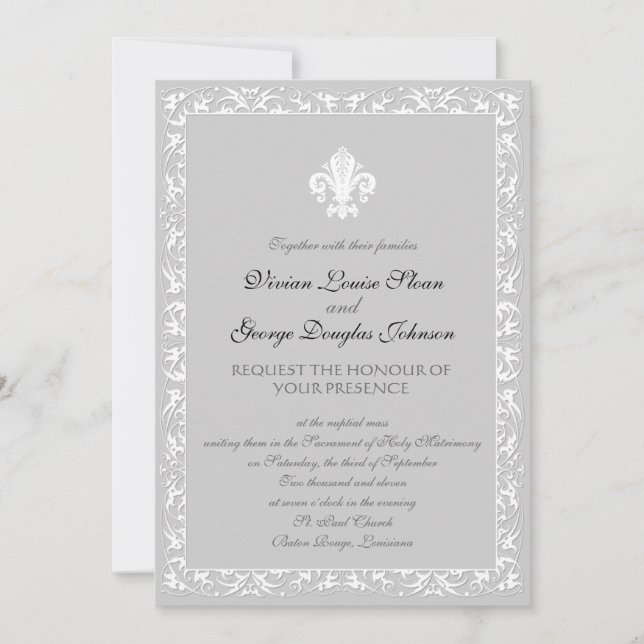 Fleur-de-lis Themed Wedding Invitation (Front)