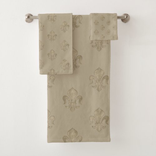 Fleur_de_lis Vintage Pastel Gold pattern Bath Towel Set