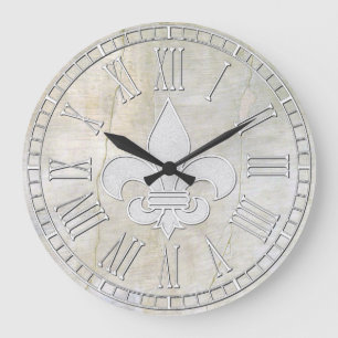 Fleur-de-lis Vintage Plaster Look Large Clock