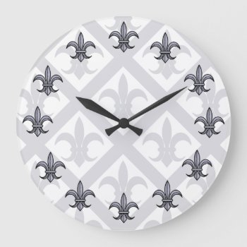 Fleur-de-lis Wall Clock (silver) by DryGoods at Zazzle