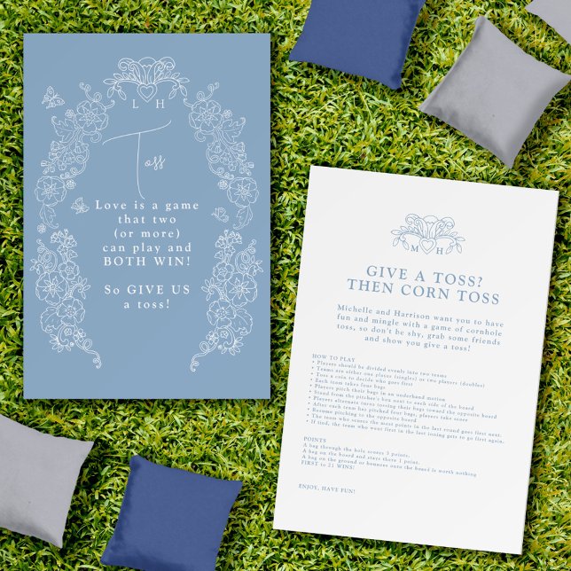 Fleur de lis wedding blue white cornhole rules foam board (Creator Uploaded)