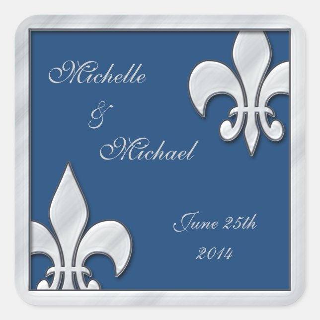 Fleur de Lis Wedding  Silver and Blue Stickers (Front)