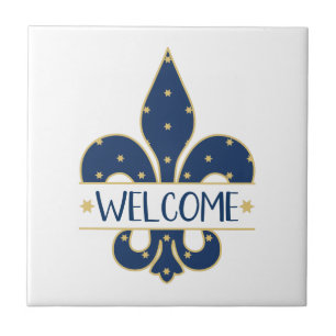 Fleur-de-lis Welcome Ceramic Tile