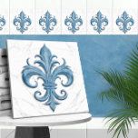 Fleur-De-Lis White and Blue Marble  Ceramic Tile<br><div class="desc">Fleur-De-Lis White and Blue Marble</div>
