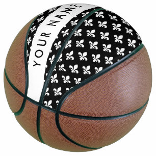 Fleur de Lis, White on Black, White, Your Name Basketball