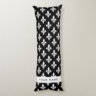 Fleur de Lis, White on Black, White, Your Name Body Pillow