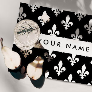 Fleur de Lis, White on Black, White, Your Name Cloth Placemat