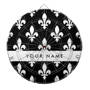 Fleur de Lis, White on Black, White, Your Name Dart Board