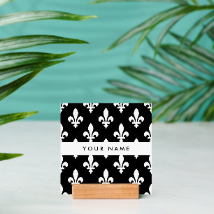 Fleur de Lis, White on Black, White, Your Name Holder