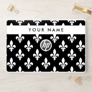 Fleur de Lis, White on Black, White, Your Name HP Laptop Skin