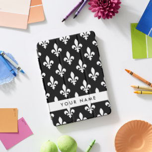 Fleur de Lis, White on Black, White, Your Name iPad Pro Cover