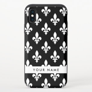 Fleur de Lis, White on Black, White, Your Name iPhone XS Slider Case