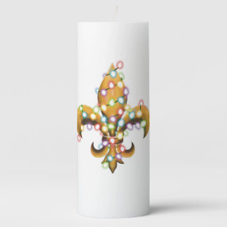Fleur de Lis with Christmas Lights Pillar Candle