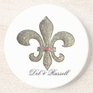 Fleur de lis with custom names drink coaster