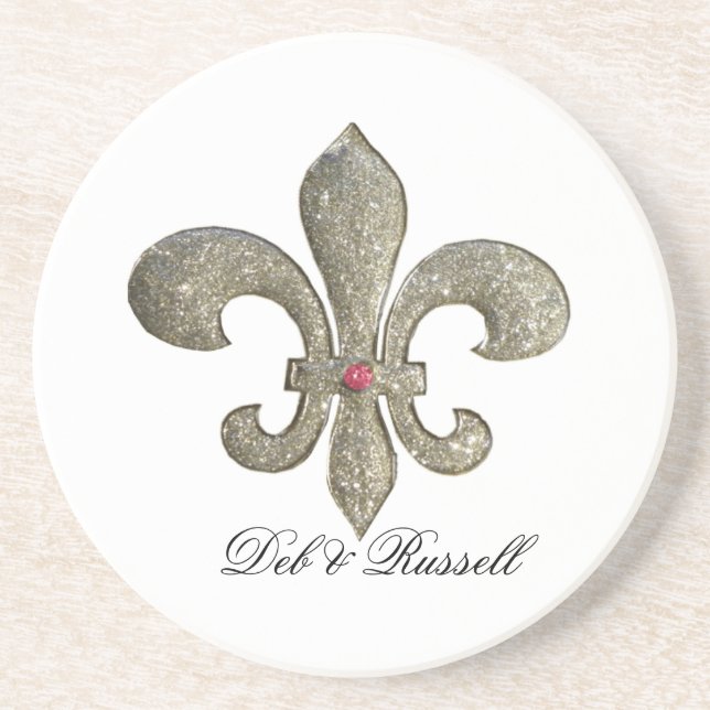 Fleur de lis with custom names drink coaster (Front)