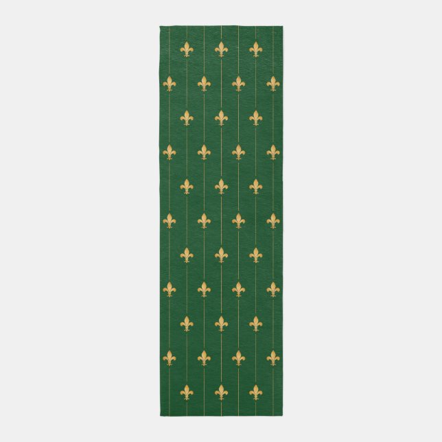 Fleur-de-Lis with Gold Lines Dark Green Outdoor Rug (Front (Vertical))