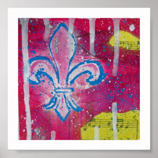 Fleur de Lis with Magenta, Blue and Yellow Canvas Poster