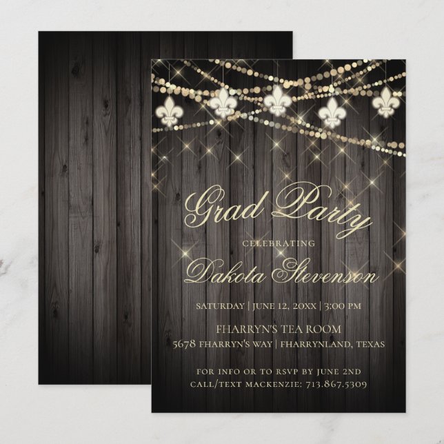 Fleur de Lis Wood Lights | Rustic Graduation Invitation (Front/Back)