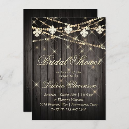 Fleur de Lis Wood Lights  Rustic Shower Invitation